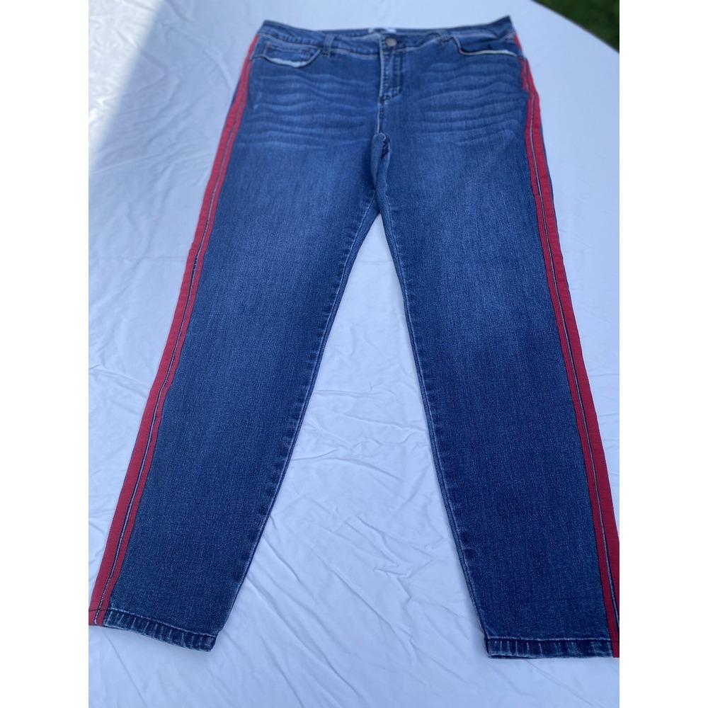 Kensie Jeans Size 14/32 Women's Red‎ Selvedge Stripe Med Wash Mid Rise